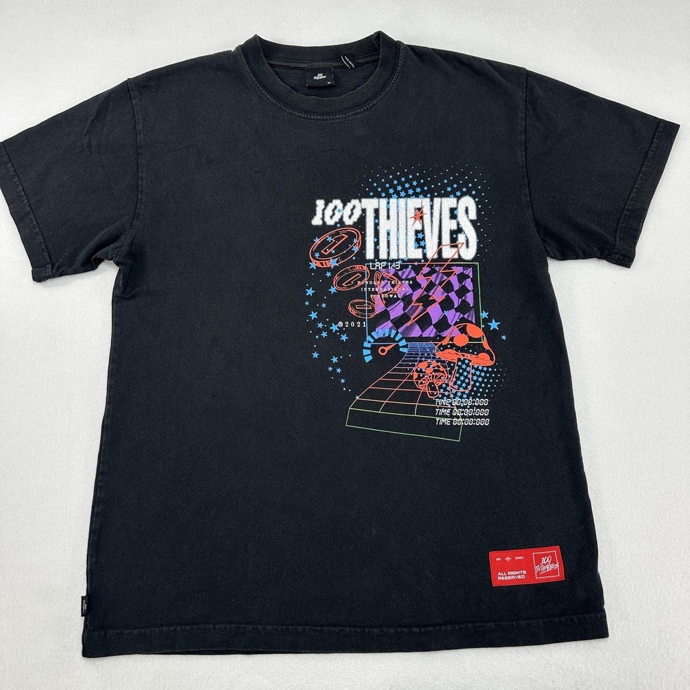 100 Thieves Shirt Mens XS Black Psychedelic Mushrooms Gaming Esports 2021